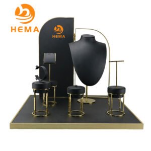 Black Leatherette Metal Windows Jewelry Display Set