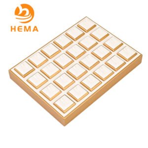 White Leatherette With Gold Trim 24 Ring Clips Tray