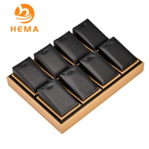 Black Leatherette With Gold Trim 8 Necklace Display Tray