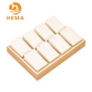 White Leatherette With Gold Trim 8 Necklace Display Tray