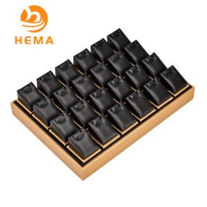 Black Leatherette With Gold Trim 24 Necklace Pendant Earring Display Tray