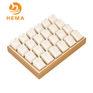 White Leatherette With Gold Trim 24 Necklace Pendant Earring Display Tray