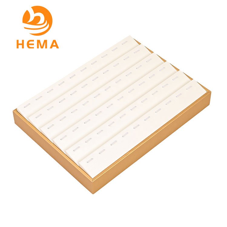 White Leatherette With Gold Trim Pendants Display Tray For 60 Pieces