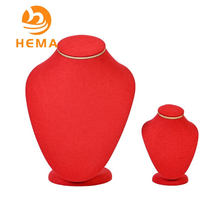 Red Microfiber Woodform Necklace Display Busts
